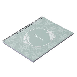 Cuaderno Portátil elegante y elegante de Sage Green Damask 