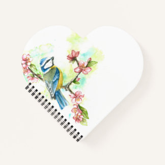 Cuaderno Portátil en forma de corazón con matiz azul acuare