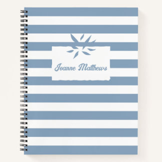 Cuaderno Portátil espiral a rayas azul y blanco Minimalista