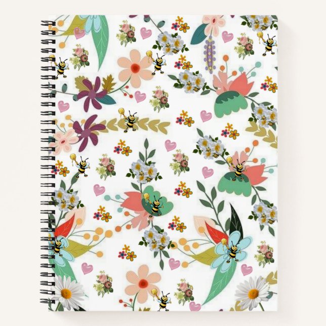 Cuaderno Portátil espiral amarillo Bumblebee Floral (Anverso)