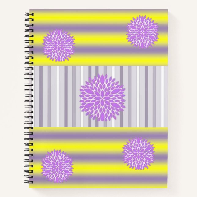 Cuaderno Portátil espiral Banda gris amarilla Floral (Anverso)