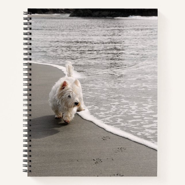 Cuaderno Portátil espiral Beachcombing Westie Photo 8"x11" (Anverso)