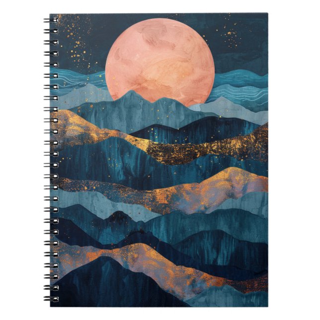 Cuaderno Portátil espiral con arte de montaña abstracto. (Frente)