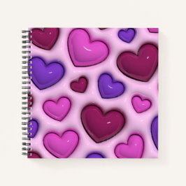 Cuaderno Portátil espiral con corazones brillantes 3D