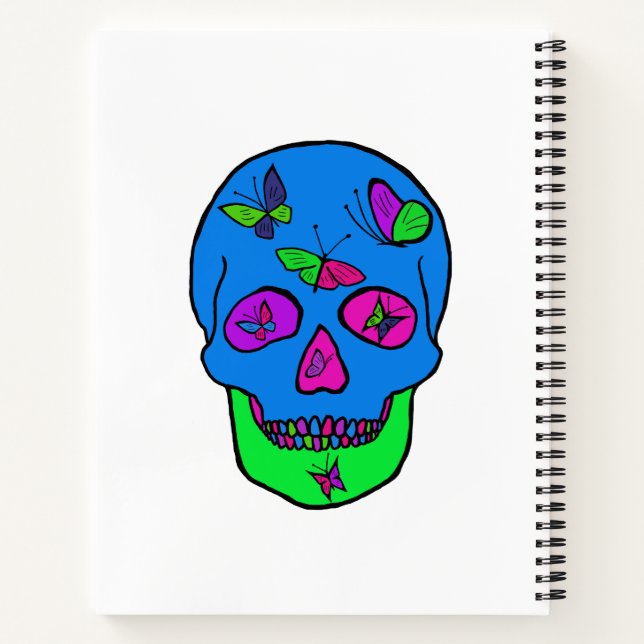 Cuaderno Portátil espiral con diseño de mariposa craneana. (Reverso)