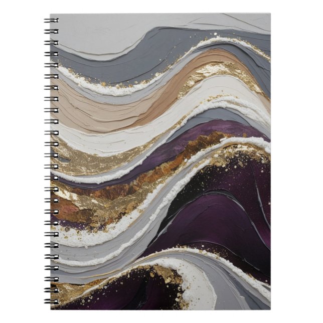 Cuaderno Portátil espiral con diseño de ondas violetas de e (Frente)