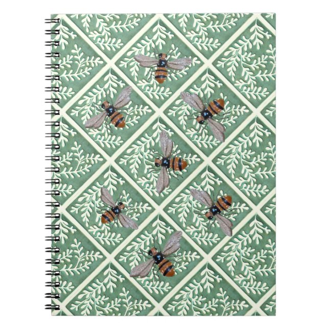 Cuaderno Portátil espiral con follaje verde y abejas (Frente)