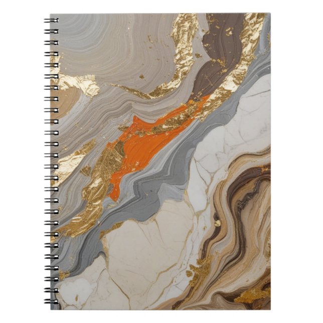 Cuaderno Portátil espiral con naranja soñado y ondas grises (Frente)