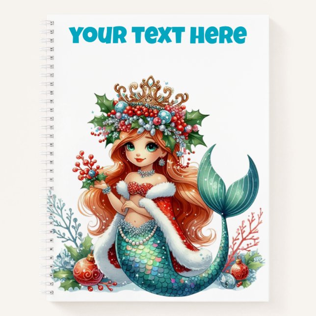 Cuaderno Portátil Espiral de Sirenas de navidades - Texto e (Anverso)