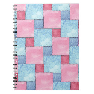 Cuaderno Portátil espiral de trabajo en mosaico, rosa, azul