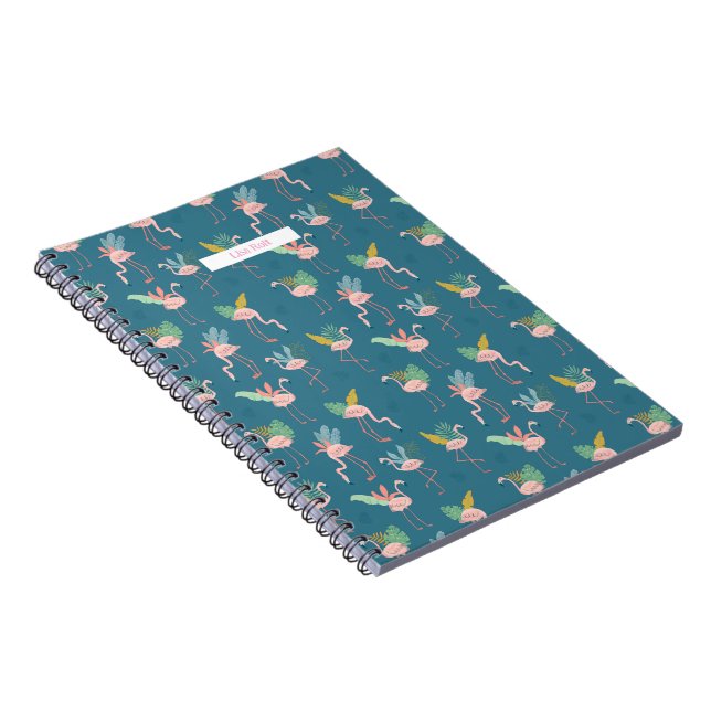Cuaderno Portátil espiral Flamingo con patrón tropical (Lado Derecho)