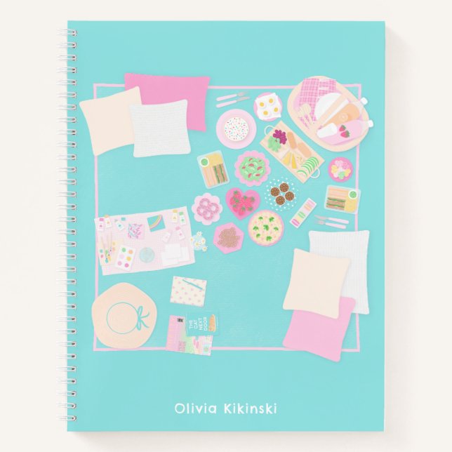 Cuaderno Portátil Espiral Ilustrada de Escena Girly Picnic (Anverso)