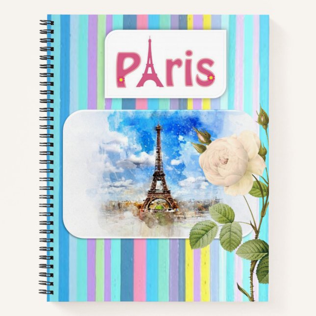 Cuaderno Portátil espiral París Francia Stripe Floral (Anverso)