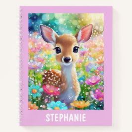 Cuaderno Portátil Fawn Cute Animal Personalizado Girly Name