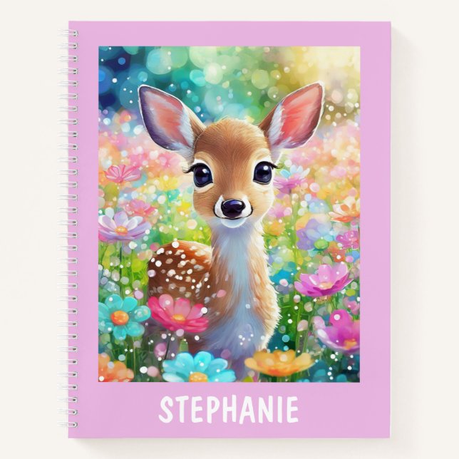 Cuaderno Portátil Fawn Cute Animal Personalizado Girly Name (Anverso)
