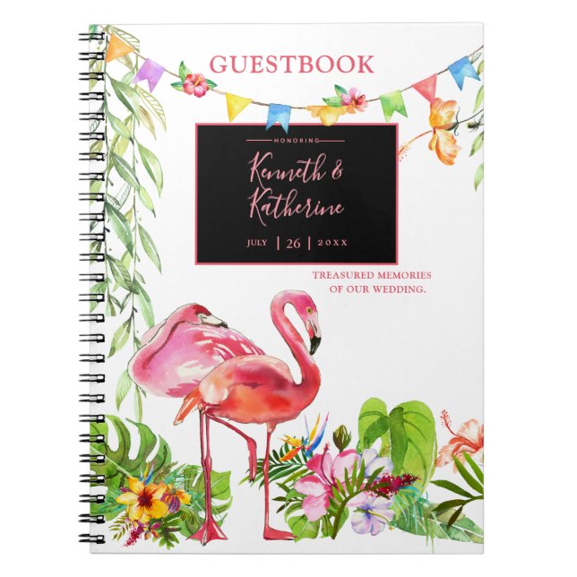 Cuaderno Portátil Flamingo Tropical Boda (Frente)