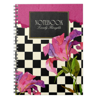 Cuaderno Portátil Floral de chequeo vintage - núcleo de cab