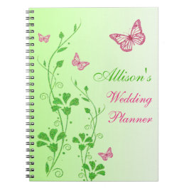 Cuaderno Portátil floral de mariposa verde rosa personaliza
