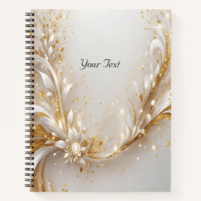 Cuaderno Portátil Floral de oro blanco (Anverso)