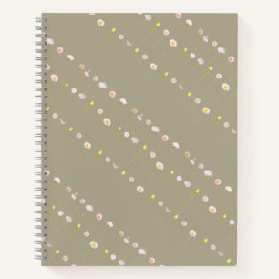 Cuaderno Portátil Floral - Flores Pastel Verde Olivo