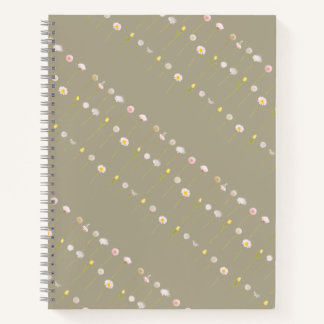 Cuaderno Portátil Floral - Flores Pastel Verde Olivo