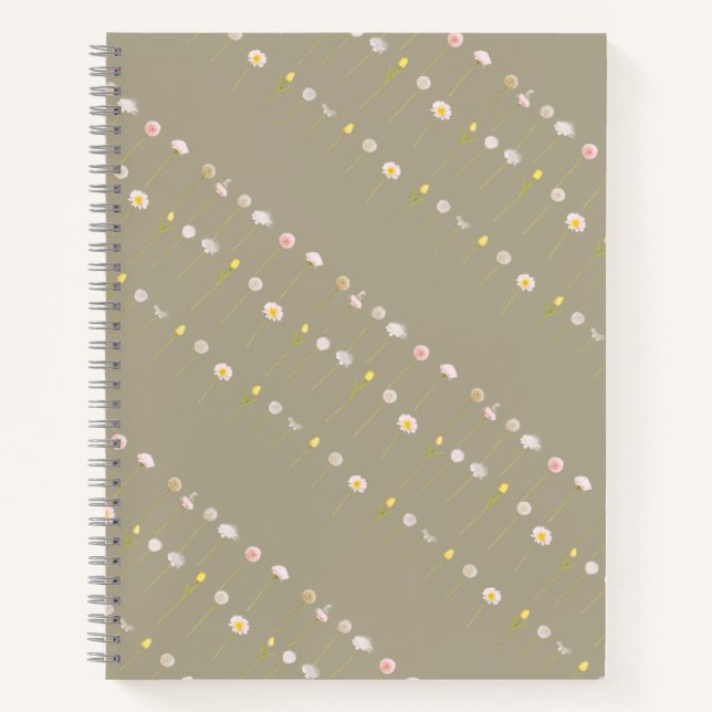 Cuaderno Portátil Floral - Flores Pastel Verde Olivo (Anverso)