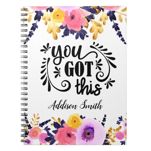 Cuaderno Portátil Floral personalizada "You Got This" (Frente)