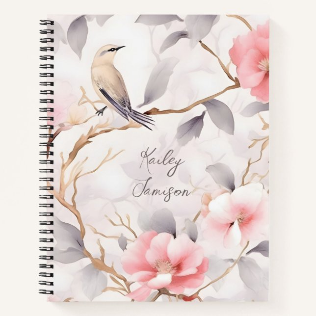 Cuaderno Portátil Floral Rosa Personalizado (Anverso)