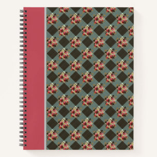 Cuaderno Portátil Floral Vintage Country Gray Gingham
