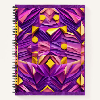 Cuaderno Portátil Geométrico 3D Púrpura, Rosa y Amarillo