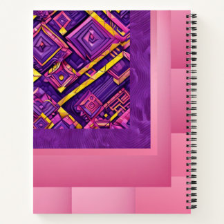 Cuaderno Portátil Geométrico 3D Púrpura, Rosa y Amarillo