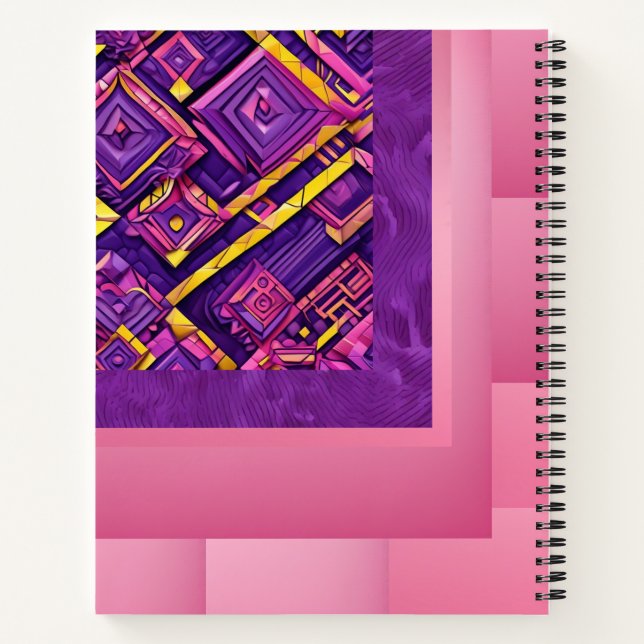 Cuaderno Portátil Geométrico 3D Púrpura, Rosa y Amarillo (Reverso)