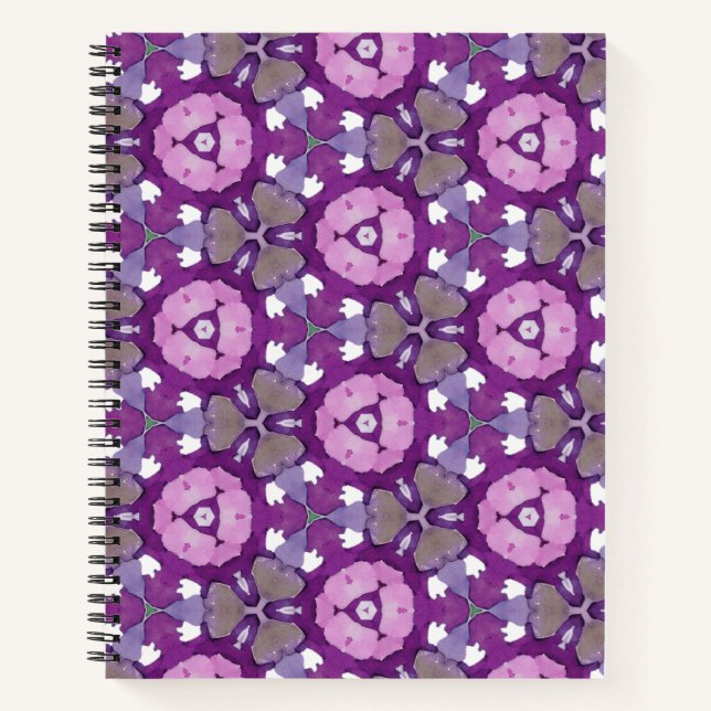 Cuaderno Portátil geométrico floral - morado y rosado (Anverso)