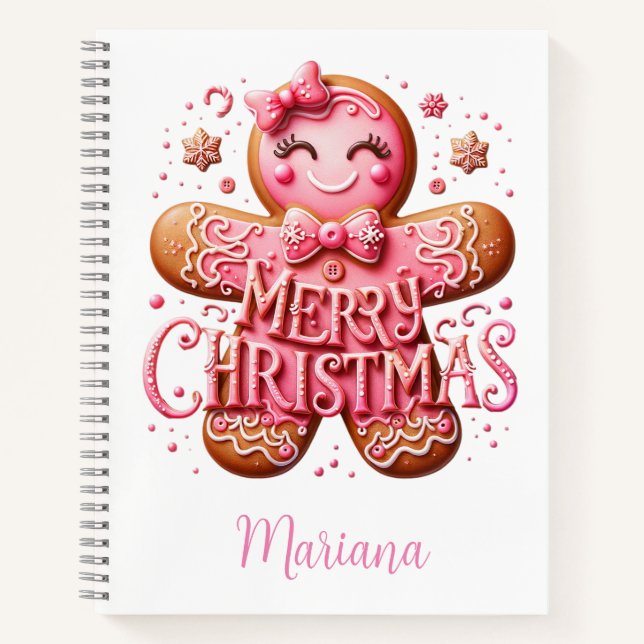 Cuaderno Portátil Gingerbread para Navidades rosados (Anverso)