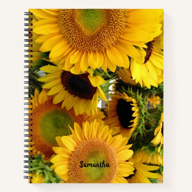 Cuaderno Portátil girasol con texto y nombre Personalizado (Anverso)
