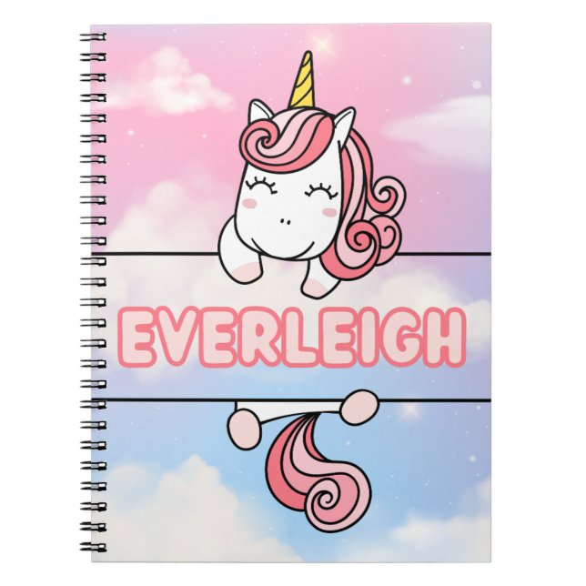Cuaderno Portátil Girlie Personalizado Everleigh Unicorn (Frente)