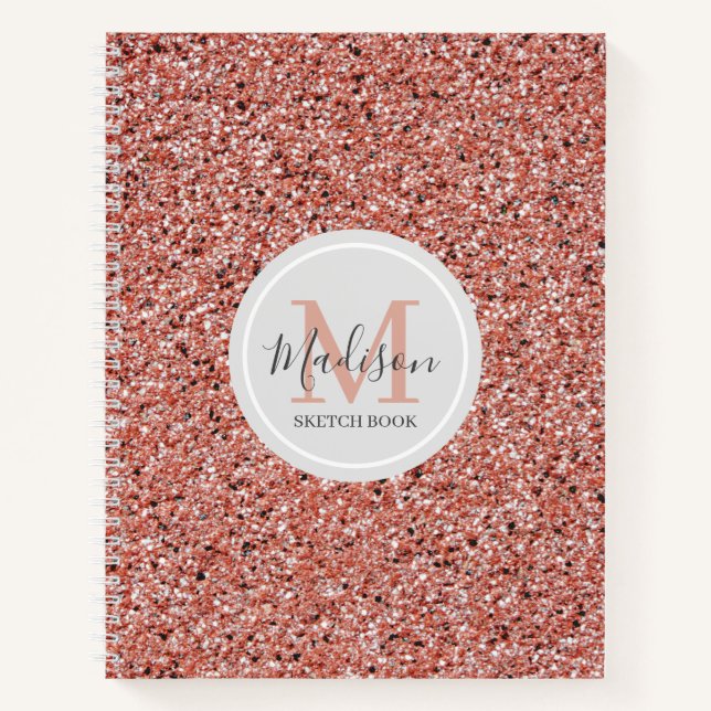 Cuaderno Portátil Girly Rosa Gold Purpurina Nombre del cuad (Anverso)