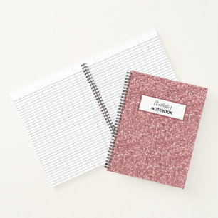 Cuaderno Portátil Girly Rosa Gold Purpurina Nombre personal