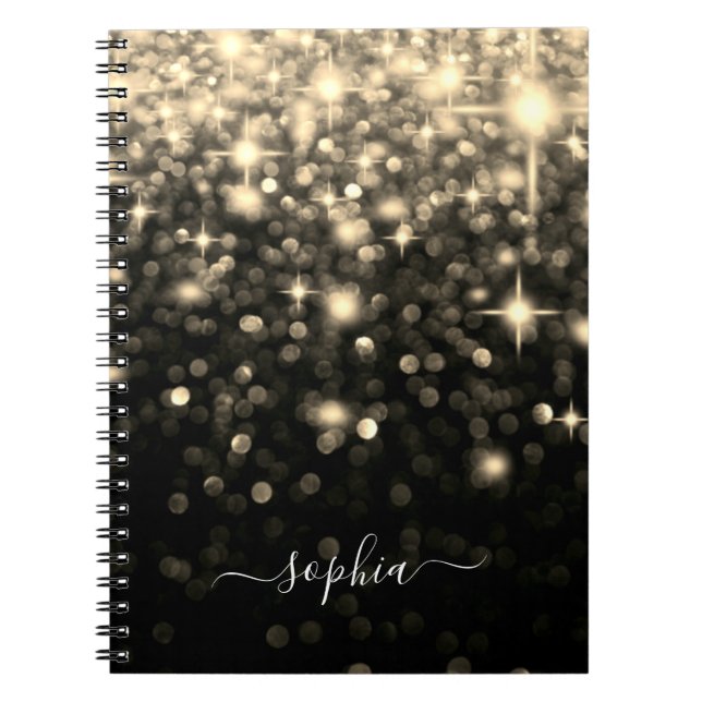 Cuaderno Portátil Glam Black Gold Purpurina Sparkle (Frente)