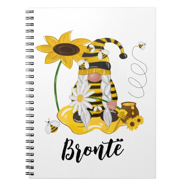 Cuaderno Portátil Gnome Personalizado Bumble Bee Sunflower (Frente)