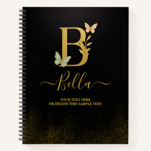 Cuaderno Portátil Gold B personalizado - Monograma floral