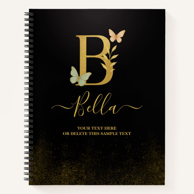 Cuaderno Portátil Gold B personalizado - Monograma floral (Anverso)