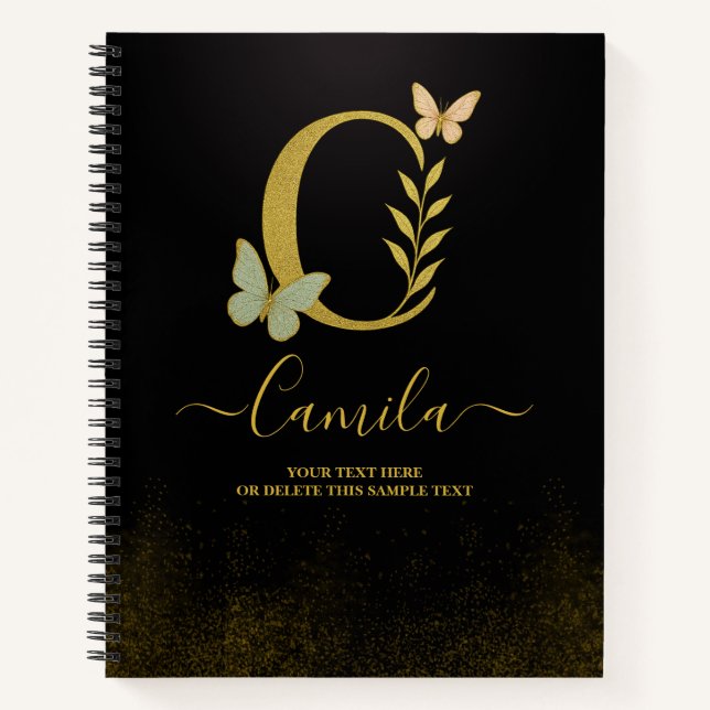Cuaderno Portátil Gold C personalizado - Monograma floral (Anverso)