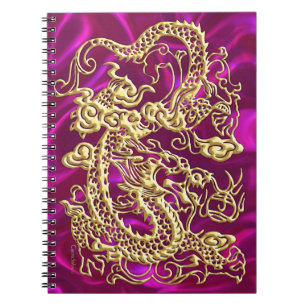 Cuaderno Portátil Gold Dragon Magenta Satin Lush Gold