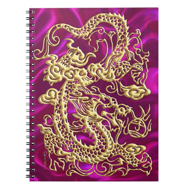 Cuaderno Portátil Gold Dragon Magenta Satin Lush Gold (Frente)