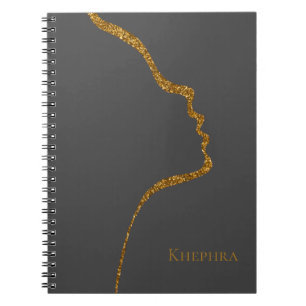 Cuaderno Portátil Gris Y Purpurina Oro