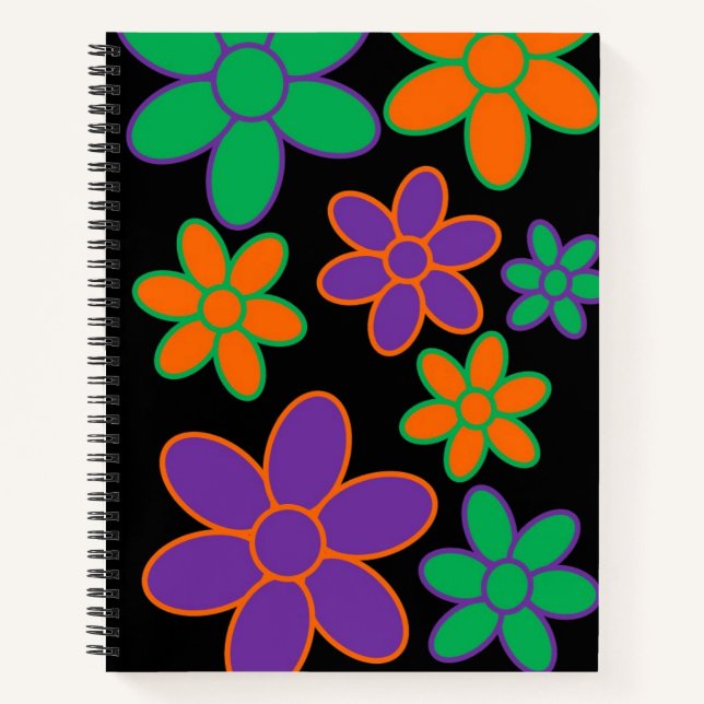 Cuaderno Portátil Groovy Spiral de flores estilo años 70 (Anverso)