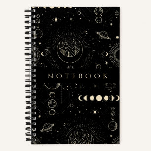 Cuaderno Portátil Guay negro cósmico con lunas y estrellas