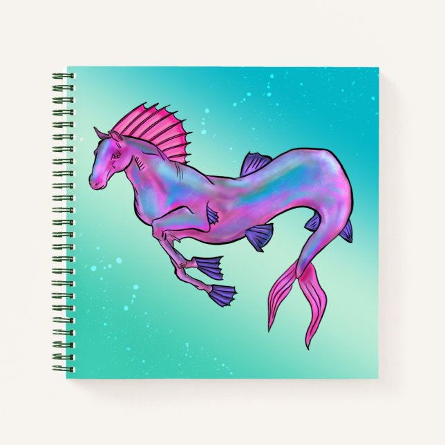 Cuaderno Portátil Hippocampus rosa y azul - Diseño fantásti (Anverso)