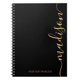 Cuaderno Portátil inicial monograma de nombre dorado negro